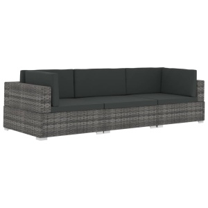 Set canapele de grădină cu perne, 3 piese, gri, poliratan - Img 2