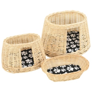 Set coșuri pisici cu perne 3 piese 47x34x60 cm salcie naturală - Img 5