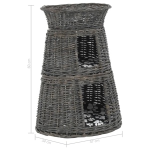 Set coșuri pisici, perne, 3 piese, gri, 47x34x60 cm, salcie - Img 10
