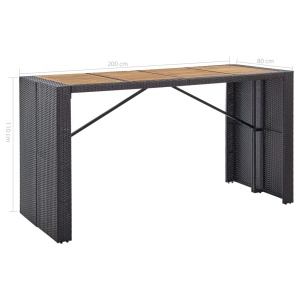 Set de bar exterior, 9 piese, negru, poliratan și lemn acacia - Img 11