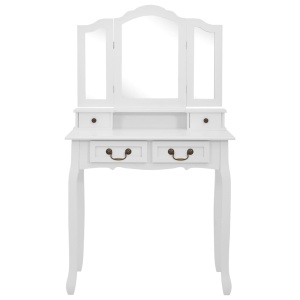 Set masă de toaletă cu taburet alb 80x69x141 cm lemn paulownia - Img 4