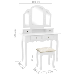 Set masă toaletă cu taburet alb 100x40x146 cm lemn paulownia - Img 11
