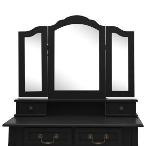 Set masă toaletă cu taburet negru 80x69x141 cm lemn paulownia - Img 7