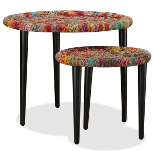 Set măsuțe cafea, 2 buc., detalii chindi impletite, multicolor - Img 4