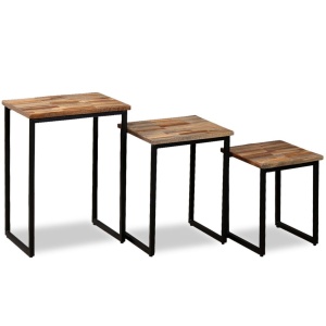 Set măsuțe cafea suprapuse 3 piese, lemn masiv de tec reciclat - Img 3
