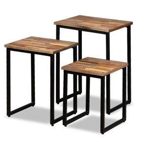 Set măsuțe cafea suprapuse 3 piese, lemn masiv de tec reciclat - Img 11