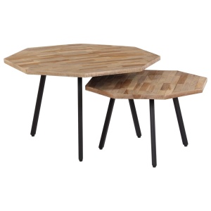 Set măsuțe de cafea, 2 piese, lemn de tec reciclat, hexagon - Img 11