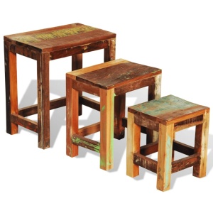 Set mese suprapuse, 3 piese, vintage, lemn reciclat - Img 7