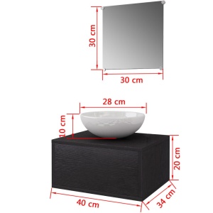 Set mobilier baie format din 3 piese cu chiuvetă inclusă, Negru - Img 3