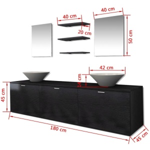 Set mobilier baie format din 8 piese cu chiuvete incluse, Negru - Img 9