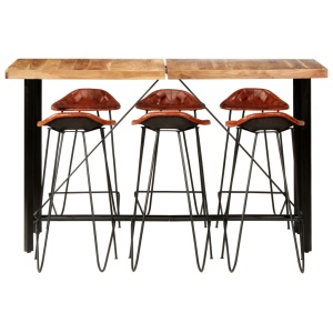 Set mobilier bar 7 piese lemn masiv sheesham &amp; piele naturală - Img 2