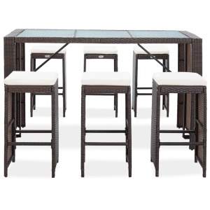 Set mobilier bar de grădină cu perne, 7 piese, maro, poliratan - Img 3