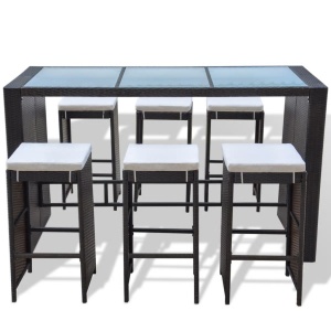 Set mobilier bar de grădină cu perne, 7 piese, maro, poliratan - Img 3