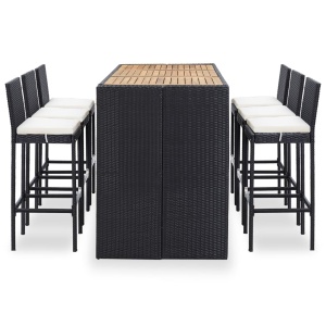 Set mobilier bar exterior, cu perne, 7 piese, negru, poliratan - Img 2