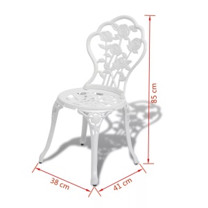 Set mobilier bistro, 3 piese, alb, aluminiu turnat - Img 7