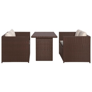 Set mobilier bistro cu perne, 3 piese, maro, poliratan - Img 3