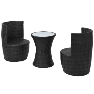 Set mobilier bistro cu perne, 3 piese, negru, poliratan - Img 4