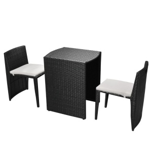 Set mobilier bistro cu perne, 3 piese, negru, poliratan - Img 2