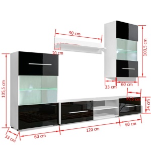 Set mobilier comodă TV de perete, 5 piese, iluminare LED, negru - Img 9
