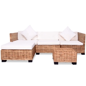 Set mobilier cu canapea 14 piese, culoare naturală, ratan - Img 2