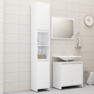 Set mobilier de baie, 3 piese, alb extralucios, PAL