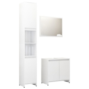 Set mobilier de baie, 3 piese, alb extralucios, PAL - Img 2