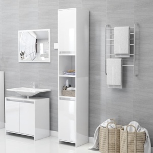 Set mobilier de baie, 3 piese, alb extralucios, PAL - Img 5