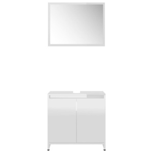 Set mobilier de baie, 3 piese, alb extralucios, PAL - Img 10