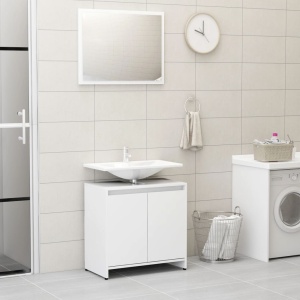 Set mobilier de baie, 3 piese, alb, PAL - Img 8