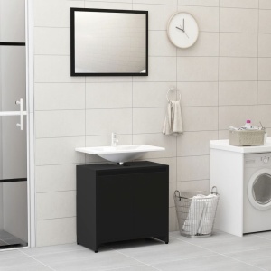 Set mobilier de baie, 3 piese, negru, PAL - Img 4