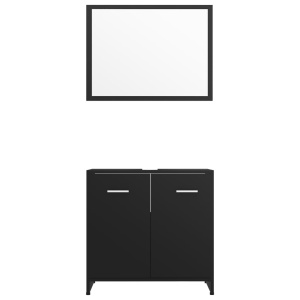 Set mobilier de baie, 3 piese, negru, PAL - Img 9