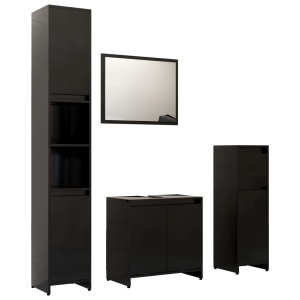 Set mobilier de baie, 4 piese, negru, PAL - Img 2