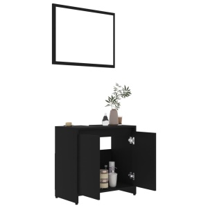 Set mobilier de baie, negru, PAL - Img 3
