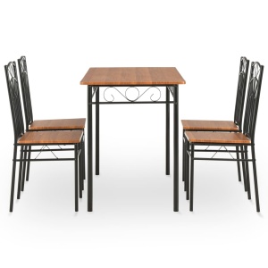 Set mobilier de bucătărie, 5 piese, maro, MDF și oțel - Img 3