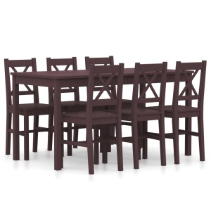 Set mobilier de bucătărie, 7 piese, maro inchis, lemn de pin