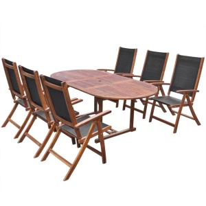 Set mobilier de exterior, 7 piese, lemn masiv de acacia - Img 2