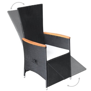 Set mobilier de exterior 7 piese negru poliratan lemn acacia - Img 6