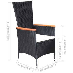 Set mobilier de exterior 7 piese negru poliratan lemn de acacia - Img 9