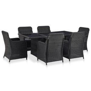 Set mobilier de exterior, 7 piese, negru, poliratan