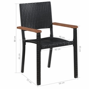 Set mobilier de exterior, 9 piese negru, poliratan, lemn acacia - Img 6