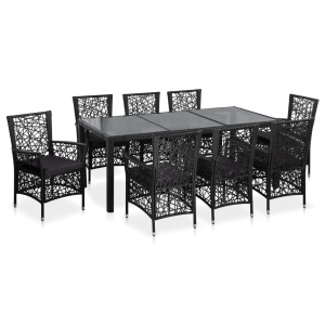 Set mobilier de exterior, 9 piese, negru, poliratan