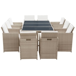 Set mobilier de exterior cu perne, 11 piese, bej, poliratan - Img 3