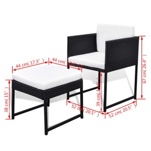 Set mobilier de exterior cu perne, 11 piese, negru, poliratan - Img 7