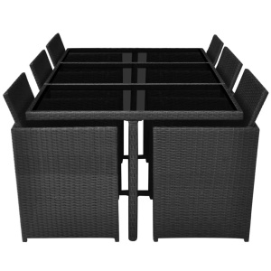 Set mobilier de exterior cu perne, 11 piese, negru, poliratan - Img 8