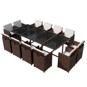 Set mobilier de exterior cu perne, 13 piese, maro, poliratan - Img 2