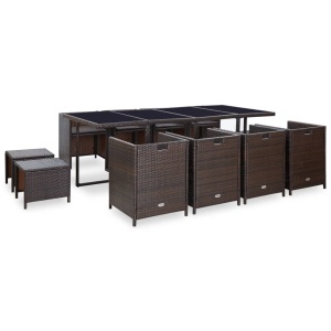 Set mobilier de exterior cu perne, 13 piese, maro, poliratan - Img 3