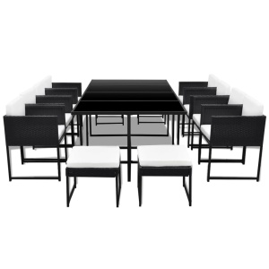 Set mobilier de exterior cu perne, 13 piese, negru, poliratan - Img 3