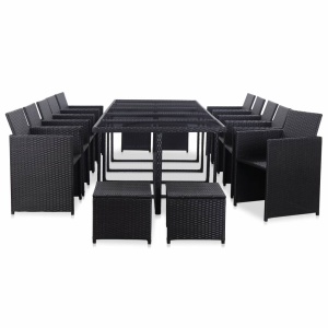 Set mobilier de exterior cu perne, 15 piese, negru, poliratan - Img 3
