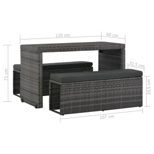 Set mobilier de exterior cu perne, 3 piese, gri, poliratan - Img 11