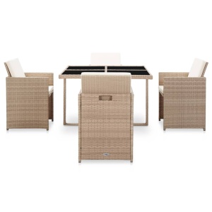 Set mobilier de exterior cu perne, 5 piese, bej, poliratan - Img 2